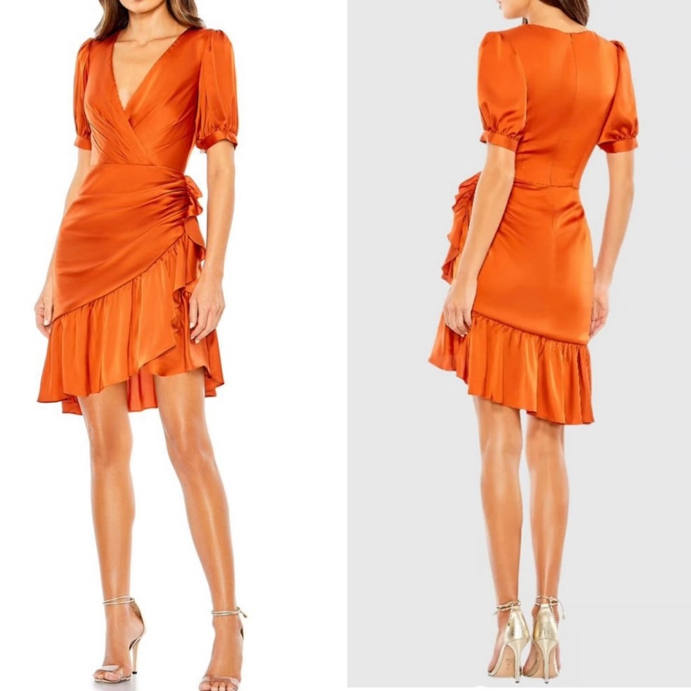 Mac Duggal Wrap Front Satin Cocktail Dress